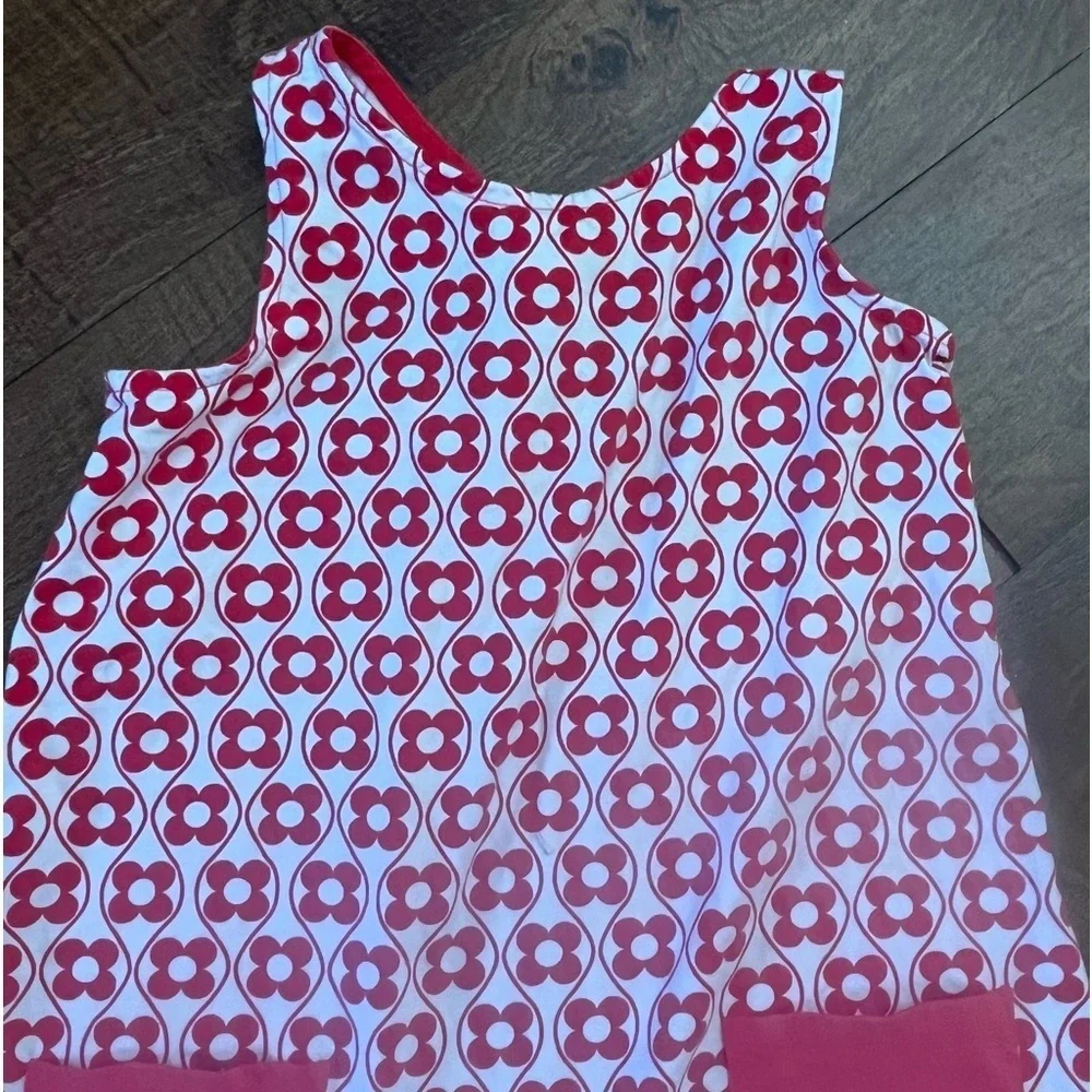 Hanna Andersson girls summer dress Sz 140/10 red white bow pockets